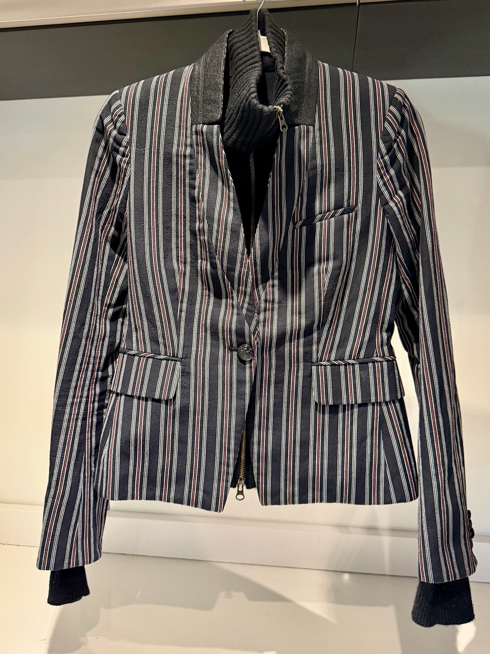 $648 Veronica Beard Farley striped black Dickey Jacket Size 0